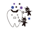 虫歯菌に攻撃される歯のキャラクター